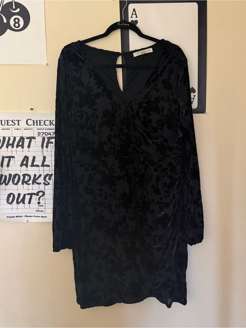 Rewind Black Velvet Floral Burnout Long-Sleeve Dress